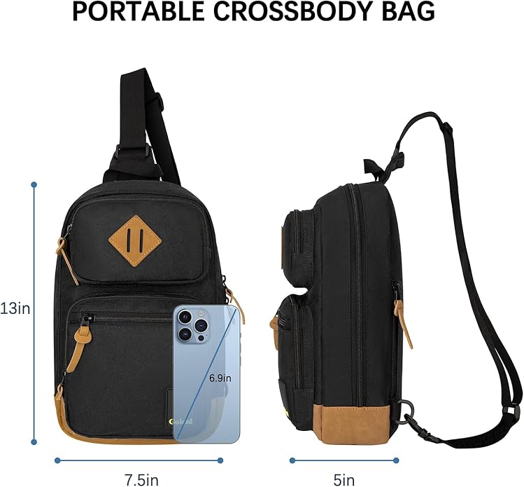 Goloni Sling Bag for Men Women, Crossbody Shoulder Bag with Multiple Pockets, Lightweight Casual Daypack for Travel