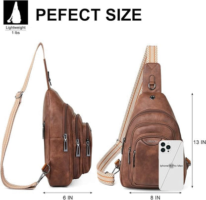 Leresas 10L Crossbody Sling Bag for Women Men Anti Theft Cross Body Fanny Pack Belt Bag Purse Gifts for Women Faux Leather, Brown