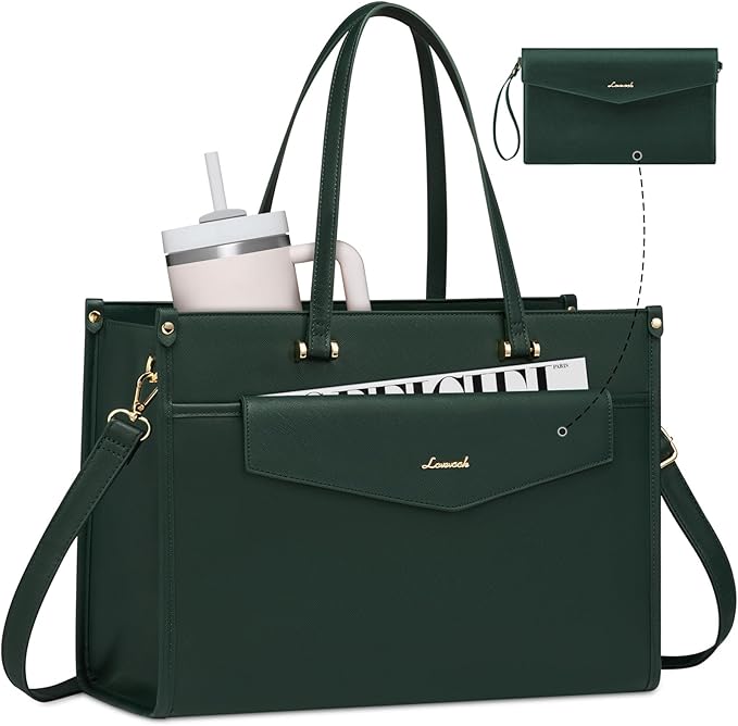 LOVEVOOK Laptop Bag for Women, 15.6 inch Laptop Tote Bag 2-in-1 Professional Work Bag Business Briefcase with Clutch Purse, Waterproof Leather Computer Handbag for Teacher Office Travel