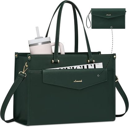 LOVEVOOK Laptop Bag for Women, 15.6 inch Laptop Tote Bag 2-in-1 Professional Work Bag Business Briefcase with Clutch Purse, Waterproof Leather Computer Handbag for Teacher Office Travel