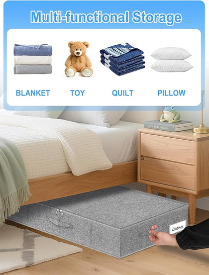 6.7-Inch Tall Under Bed Storage Container, Underbed Storage Bin w/Rigid Sides & Bottom, Large Under-Bed Clothes Organizer with Zippered Lid for Bedroom, Dorm, Sofa, 30x15x6.7 Inches, Gray