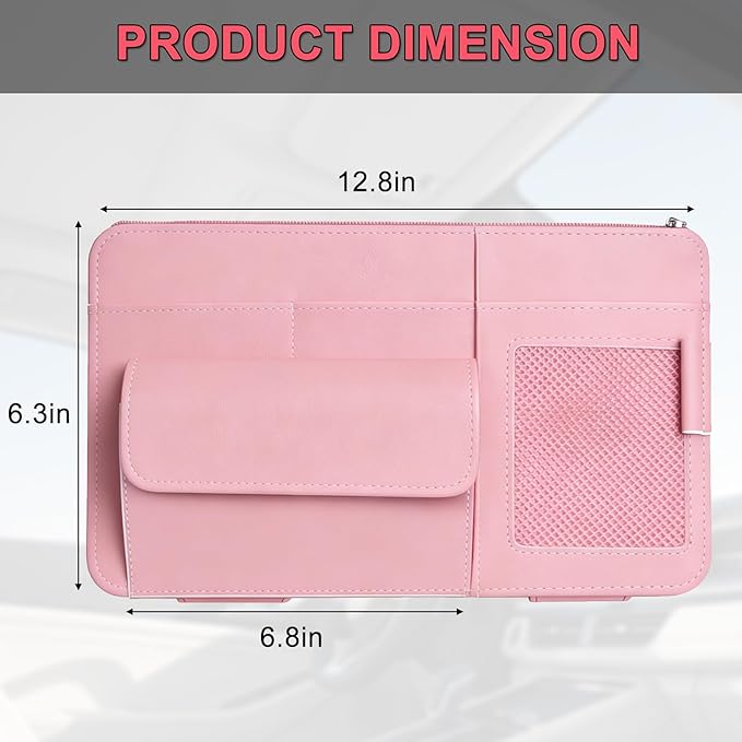 Car Visor Organizer - Sun Visor Storage with Sunglasses Holder,Visor Document Holder and Card Clip Leather Car Interior Accessory Fit for Truck SUV Vehicle