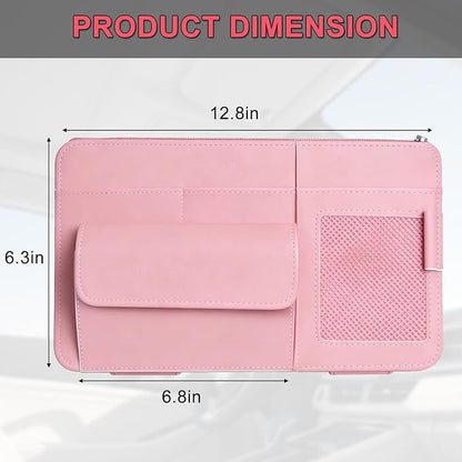Car Visor Organizer - Sun Visor Storage with Sunglasses Holder,Visor Document Holder and Card Clip Leather Car Interior Accessory Fit for Truck SUV Vehicle