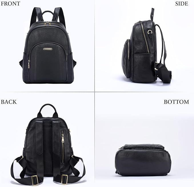 Women's Genuine Leather Backpack for Professionals, 12.9 Inch Laptop Backpack with Anti-Theft Pocket, Business Work Computer Bag for Office & Travel, Classic Black