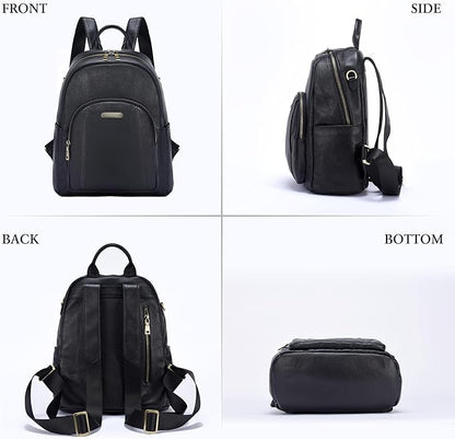 Women's Genuine Leather Backpack for Professionals, 12.9 Inch Laptop Backpack with Anti-Theft Pocket, Business Work Computer Bag for Office & Travel, Classic Black
