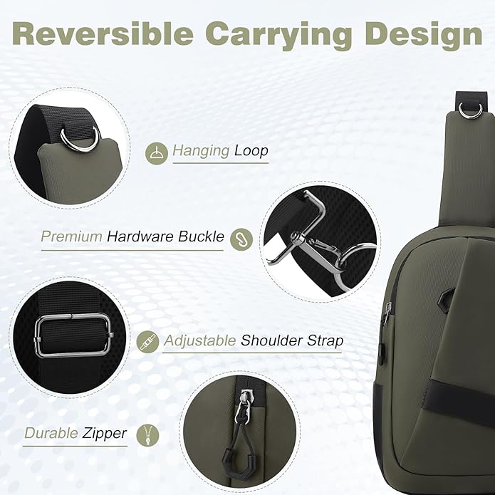 Hoedia Crossbody Sling Bag for Men Women, Shoulder Cross Body Bag EDC Back Pack with Reflective Strip and Multi-pocket
