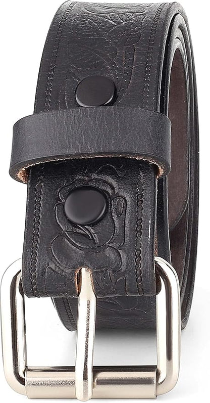 F&L CLASSIC Men's full Grain Vintage Distressed leather Belt,easy to change Roller buckle,1.5" Wide,USA,