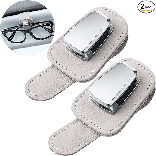 Mudder 2 Packs Sunglasses Holder for Car Universal Visor Sunglasses Holder Clip Leather Eyeglasses Hanger and Ticket Card Clip Eyeglasses Mount for Car(Gray)