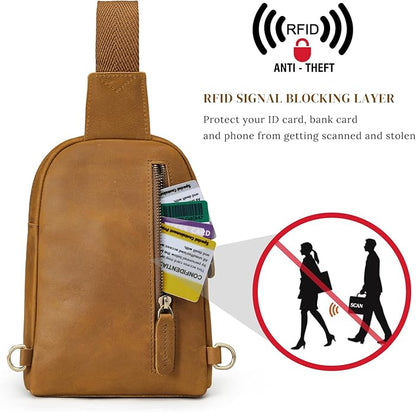 S-ZONE Genuine Leather RFID Blocking Small Sling Bag Women Crossbody Fanny Packs