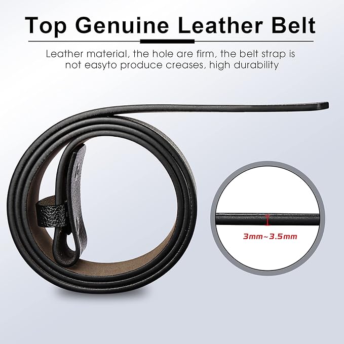 HJones Western Belts for Men without Buckle,Cowboy Belt Buckles for Men,1.5" Wide Genuine Leather Belt No Buckle