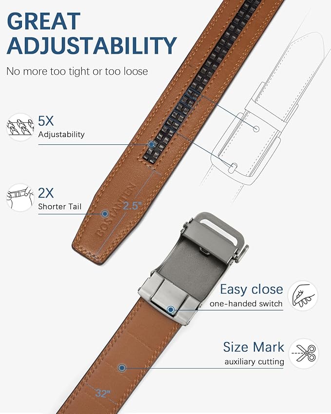BOSTANTEN Mens Belt Leather Ratchet Belt For Men Dress and Casual with Adjustable Buckle, Trim to Fit