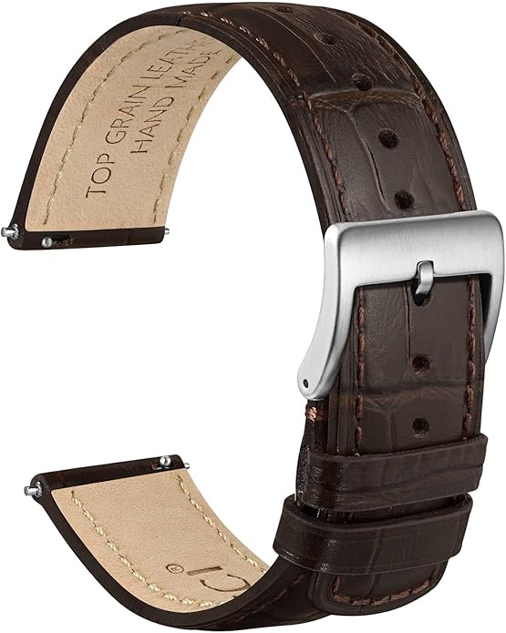 WOCCI Watch Bands, Top Grain Leather, Embossed Alligator Grain, Quick Release, Band Width 18mm 20mm 22mm