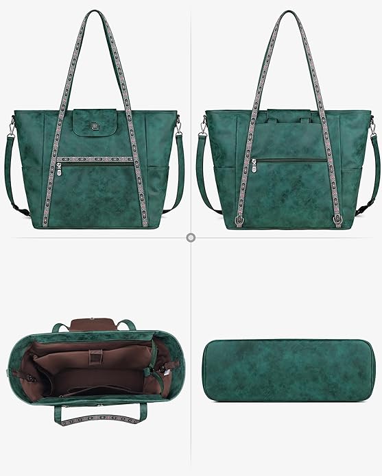 FADEON Large Laptop Tote Bag for Women Designer Leather Laptop Bag Fashion Travel Backpack Purse Shoulder Handbag