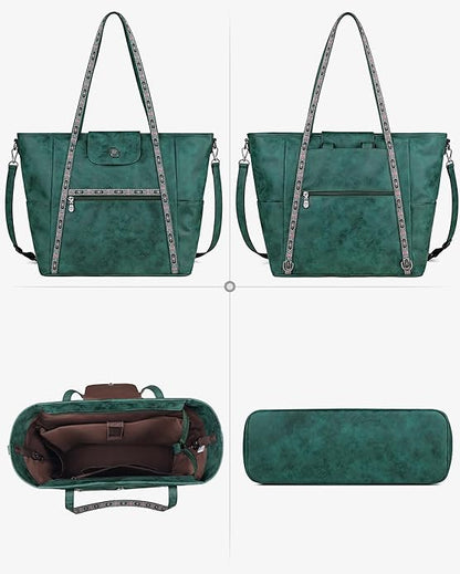 FADEON Large Laptop Tote Bag for Women Designer Leather Laptop Bag Fashion Travel Backpack Purse Shoulder Handbag