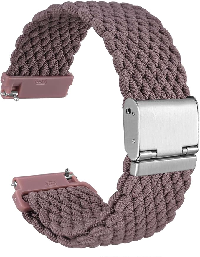 WOCCI 20mm Braided Nylon Watch Band for Men and Women, Quick Release, Silver Stainless Steel Buckle (Woodrose)