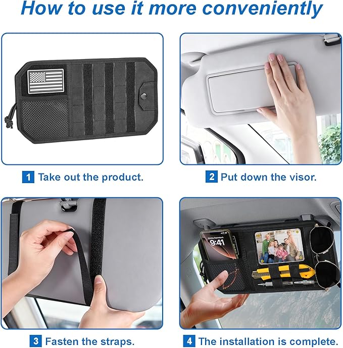 Car Sun Visor Organizer,Truck Accessories with Photo Frame & Zippered Pocket, Universal Visor Organizer Bag with Acrylic Window, Fits Most Cars for Storage