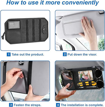 Car Sun Visor Organizer,Truck Accessories with Photo Frame & Zippered Pocket, Universal Visor Organizer Bag with Acrylic Window, Fits Most Cars for Storage