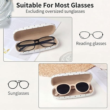 Glasses Case Hard, Cute Sunglasses Case for Women Leather Protective Case for Eyeglass with Cleaning Cloth