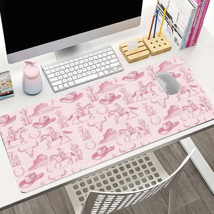 Western Adventure Desk Mat, Cowboy Theme PU Leather Desk Pad - Large Non-Slip Office Mat for a Rustic & Bold Gaming & Home Workspace Bold Statement Gift （27.56 * 13.78in）