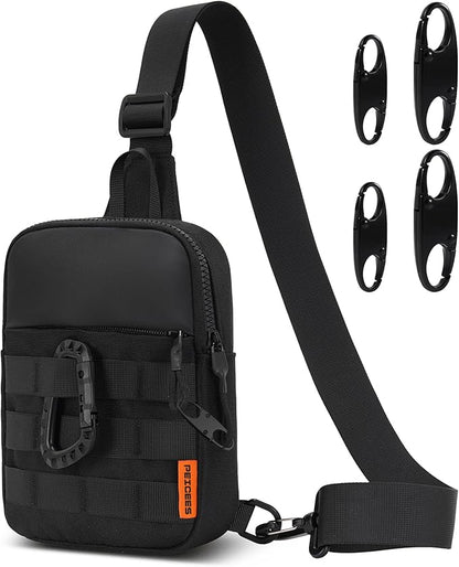 Peicees Small Anti Theft Sling Bag for Men, Tactical Inspired Waterproof Utility EDC Mini Crossbody Chest Bag for Travel Work Sport (Black)