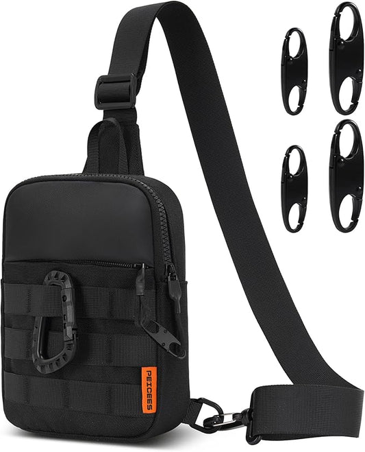 Peicees Small Anti Theft Sling Bag for Men, Tactical Inspired Waterproof Utility EDC Mini Crossbody Chest Bag for Travel Work Sport (Black)