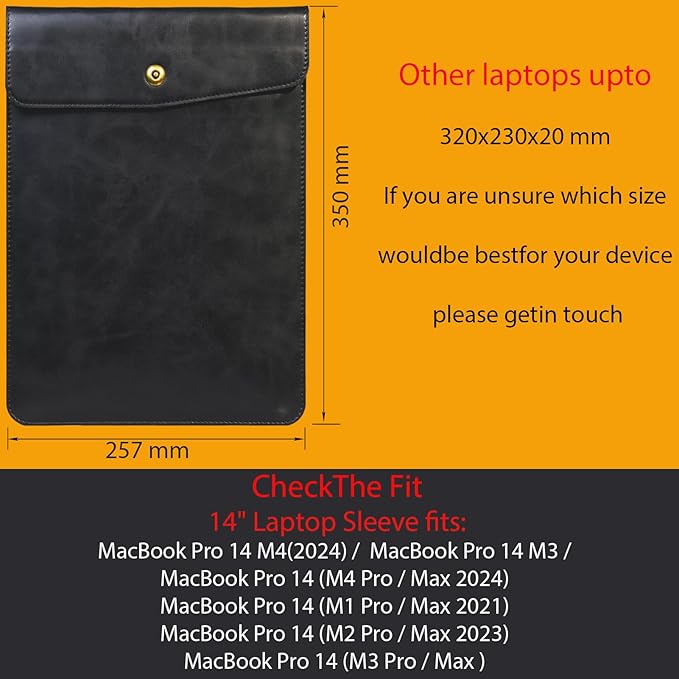 Leather Laptop Sleeve 14 Inch for MacBook Pro 14 Inch M5 M4 M3 M2 M1 Pro/Max Case,Premium Protective Case Cover with Magnetic Closure-Black