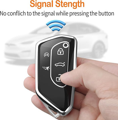 Sindeda for Volkswagen Key Fob Cover with Keychain Soft Full Protection Key Shell Key Case Compatible with VW MK8 Golf/GTI Skoda Octavia (Silver)