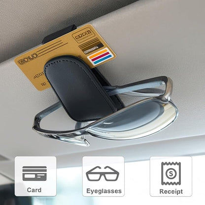 EldHus Sunglass Holder for Car Visor, Magnetic Car Glasses Holder Clip, Leather Eyeglass Holder for Car, Universal Vehicle Sunglasses Hanger Eyeglasses Mount, 1 Pack Black