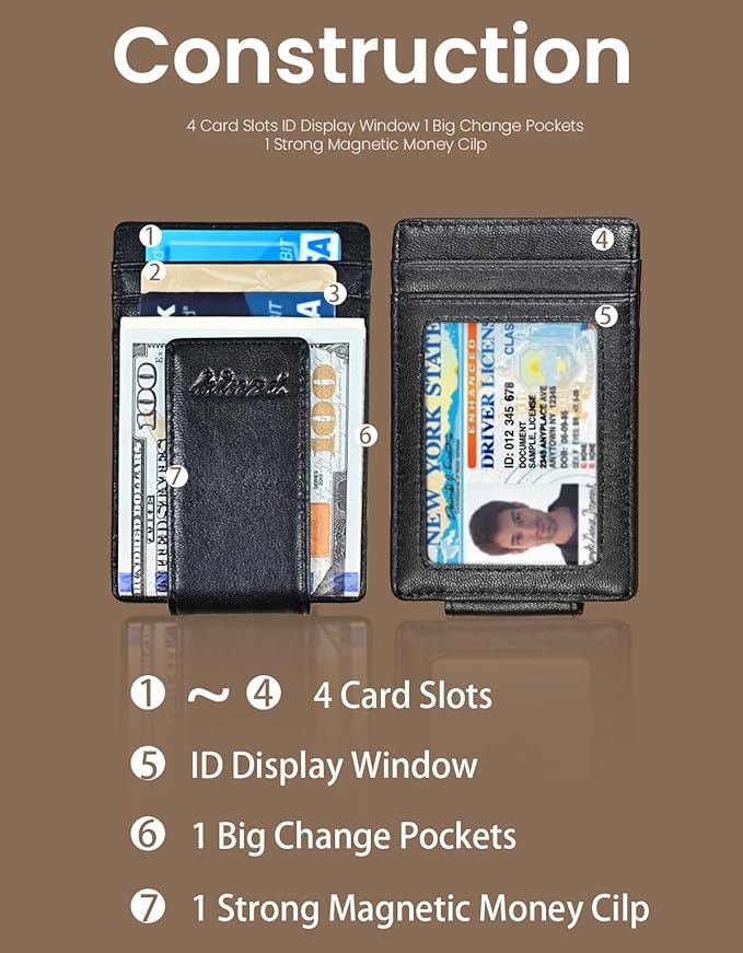 kinzd Money Clip, Front Pocket Wallet, Leather RFID Blocking Strong Magnet thin Wallet | RFID Blocking, Strong Magnet, thin