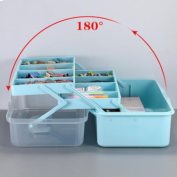 Tackle Box, 16-Inch Extra Large Art Storage Box with 3-Layer Folding Trays, Multipurpose Craft Organizers and Storage w/ Adjustable Dividers, Portable Tool Box for Sewing Supplies,Medicine &Cosmetics