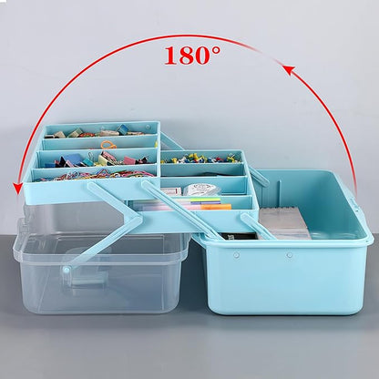 Tackle Box, 16-Inch Extra Large Art Storage Box with 3-Layer Folding Trays, Multipurpose Craft Organizers and Storage w/ Adjustable Dividers, Portable Tool Box for Sewing Supplies,Medicine &Cosmetics
