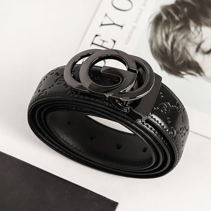 Aurolran Men&Womens Leather Dress Belt Business Automatic Buckle Belt Color-Black Silver Gold