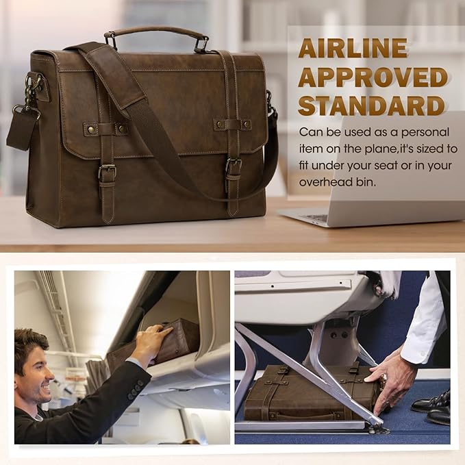 RAINSMORE Mens Messenger Bag 17 Inch Waterproof Vintage Leather Laptop Briefcase Large Laptop Bag Satchel Bag Computer Shoulder Bag for Office Business Travel College,Dark Brown