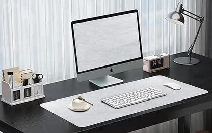 Leather Desk Mat, 31.5"x15.7" Non-Slip PU Leather Desk Pad, Thick Desk Blotter with Stitched Edge, Retro Large Mouse Pad, Laptop Pad for Office & Home Use (Light Grey)