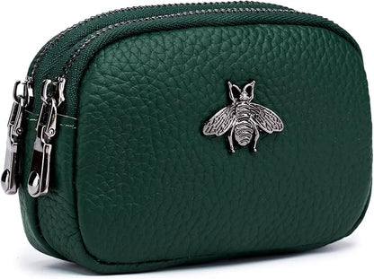 imeetu Women Leather Coin Purse, Small 2 Zippered Change Pouch Wallet