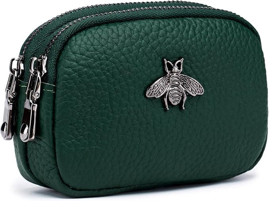 imeetu Women Leather Coin Purse, Small 2 Zippered Change Pouch Wallet
