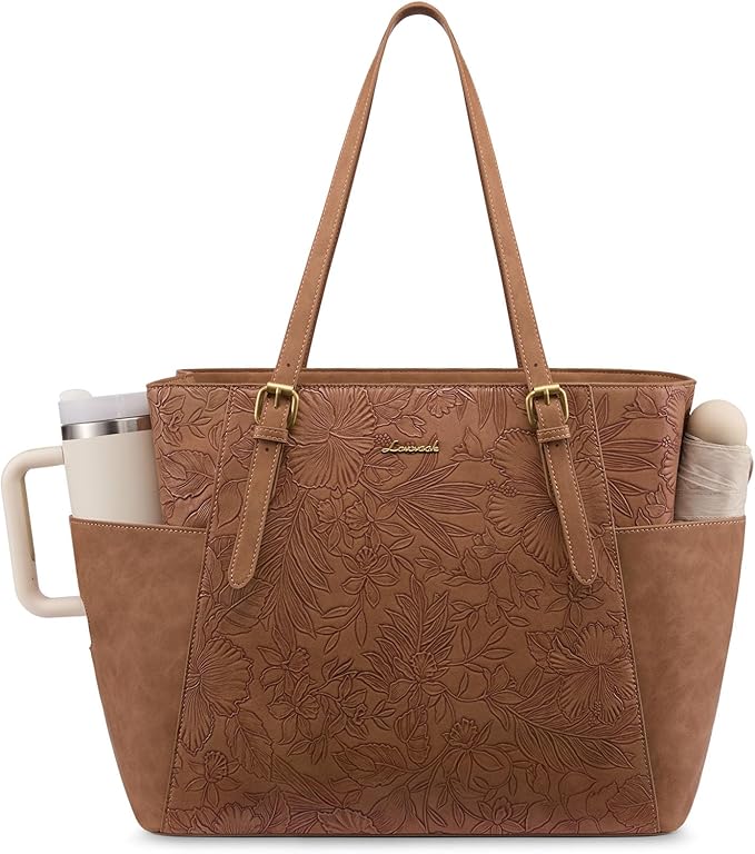 LOVEVOOK Laptop Tote Bag for Women With Large Cup Holder, Leather Work Tote Bag for Women,15.6 Inch Professional Computer Briefcase Business Teacher Commuter Shoulder Bag,Office Travel Gift