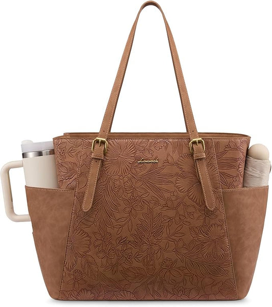 LOVEVOOK Laptop Tote Bag for Women With Large Cup Holder, Leather Work Tote Bag for Women,15.6 Inch Professional Computer Briefcase Business Teacher Commuter Shoulder Bag,Office Travel Gift