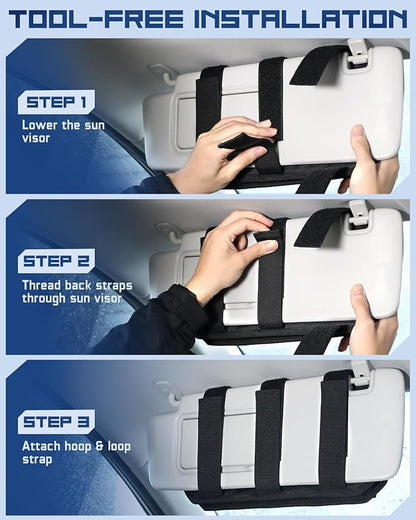 Molle Car Sun Visor Organizer with Zipper Storage Pouch & Glasses Holder, Auto Semi-Rigid MOLLE Panel for Police Gear & Overland Accessories, Fit Most Cars, Trucks, Patrols & Vans