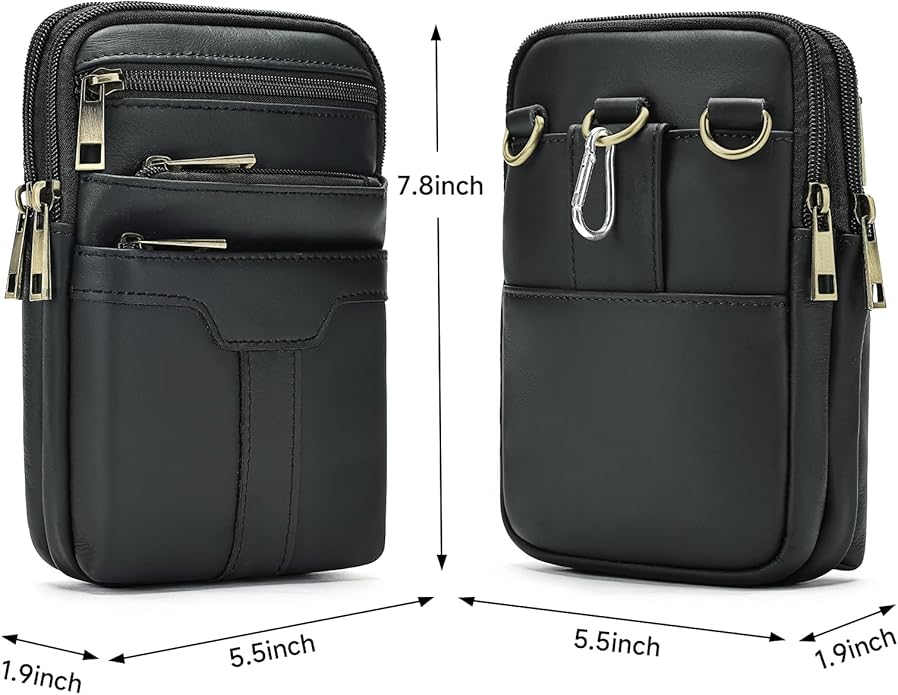 MASIWEI Real Leather Crossbody Bag for Men Women Hiking Small Purse Convertible Belt Loop Shoulder Bag for Phone Passport