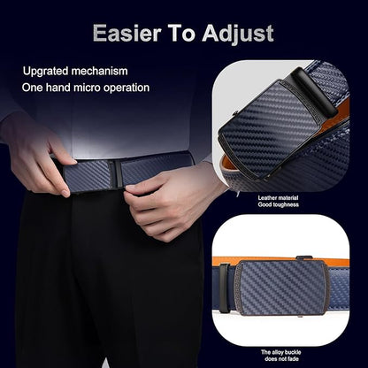 Men's Ratchet Belt Genuine Leather No-Hole Slide Buckle - Adjustable Men's Dress & Casual Belt