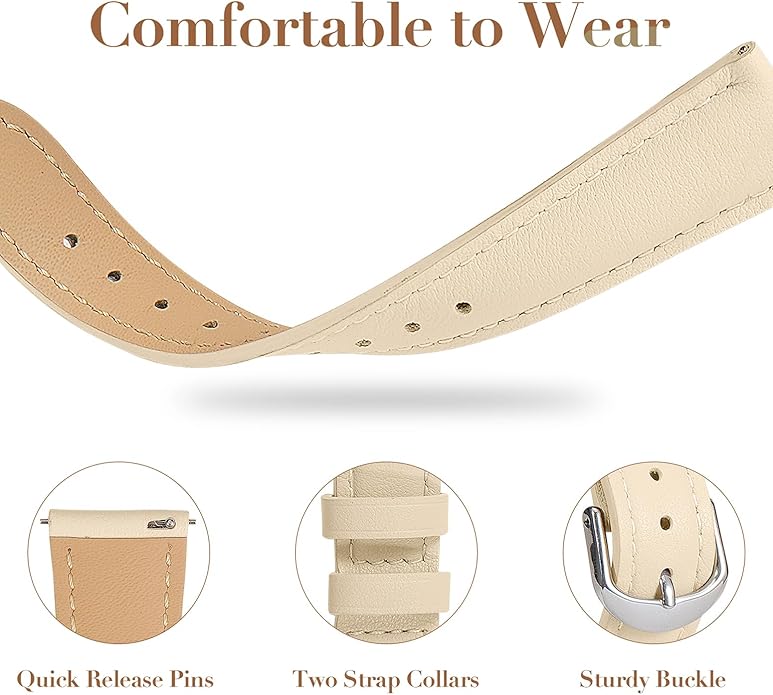 18mm Slim Leather Band Compatible with Garmin Venu 3S 41mm/Venu 4 41mm/Venu 2S/Vivoactive 4S/Vivomove 3S/Forerunner 255S/Forerunner 265S, Quick Release Thin Narrow Soft Strap for Women Men