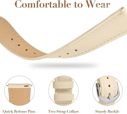 18mm Slim Leather Band Compatible with Garmin Venu 3S 41mm/Venu 4 41mm/Venu 2S/Vivoactive 4S/Vivomove 3S/Forerunner 255S/Forerunner 265S, Quick Release Thin Narrow Soft Strap for Women Men