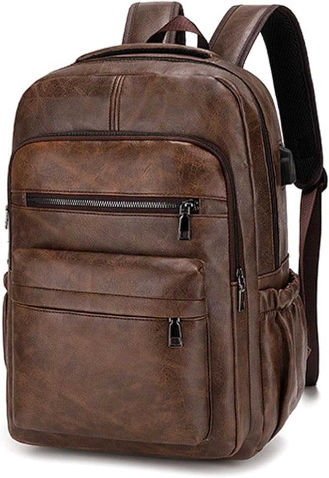 Vintage Leather Backpack for Men 16" Laptop Bag for work Casual Daypack Business Travel Rucksack Waterproof (Deep Brown)