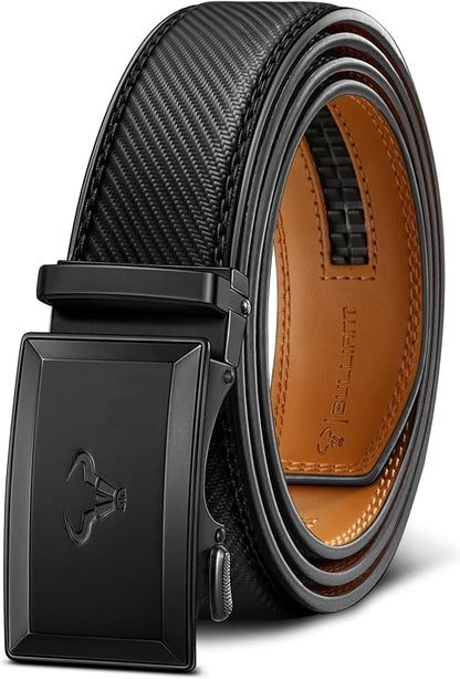 BULLIANT Men Belt,Ratchet Leather Belt Click Adjustable for Men Jeans Dress Casual 1 3/8-Cut to Fit