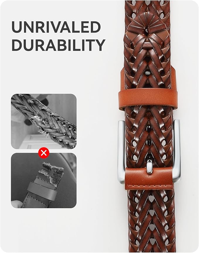 CHAOREN Mens Braided Leather Belt, Casual Woven Leather Belt for Men 35mm Width for Dress Jeans Golf