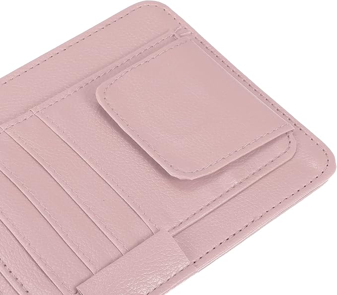 X AUTOHAUX PU Leather Car Sun Visor Organizer Glasses Holder Card Holder Auto Accessories Pocket Organizer Pink