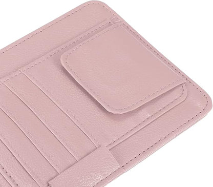 X AUTOHAUX PU Leather Car Sun Visor Organizer Glasses Holder Card Holder Auto Accessories Pocket Organizer Pink