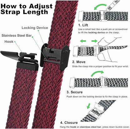 WOCCI 21mm Braided Nylon Watch Band for Men and Women, Quick Release, Black Stainless Steel Buckle (Red Black)