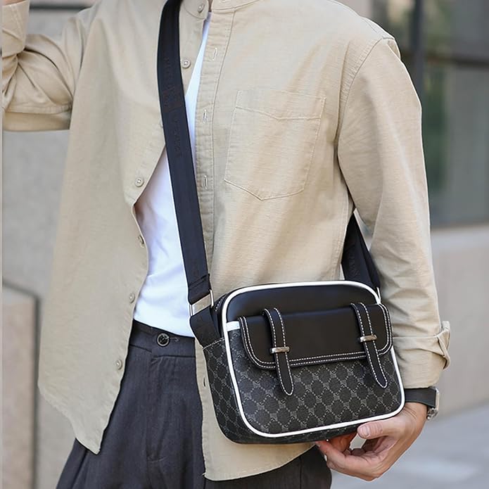Crossbody Bag for Mens, Pu leather Cross Body Purse, Multi Pocket Shoulder Bag Messenger Bag for Travel Work Daily